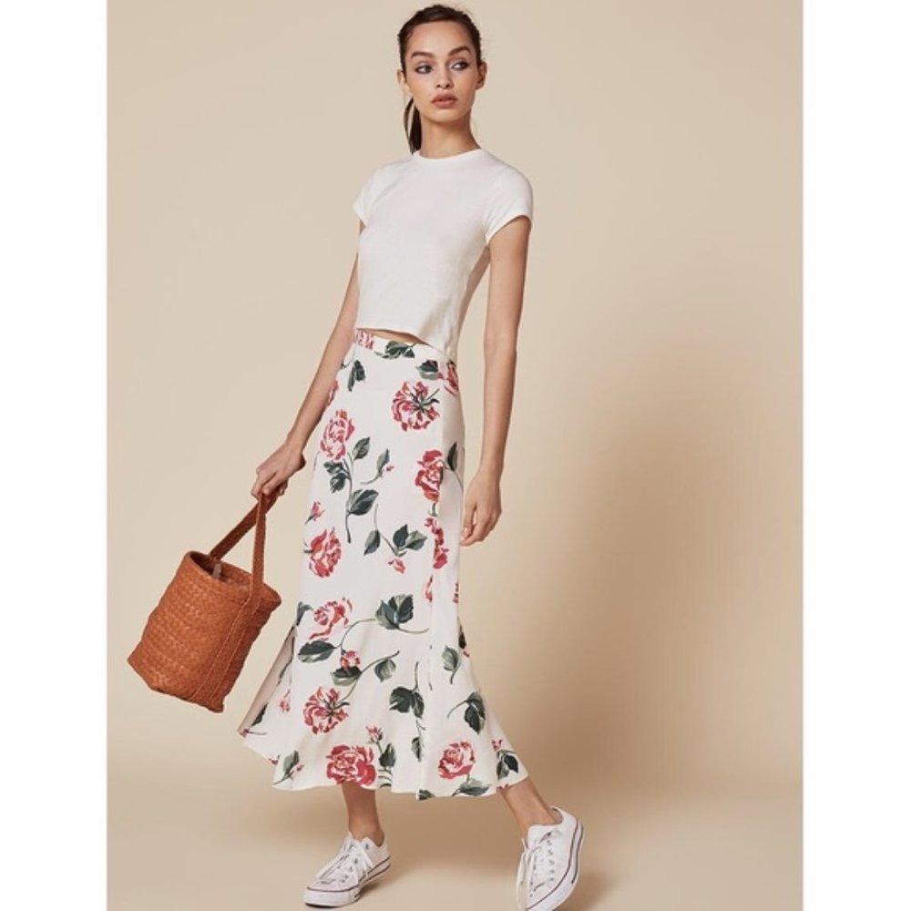 Reformation Bea Skirt in White Floral